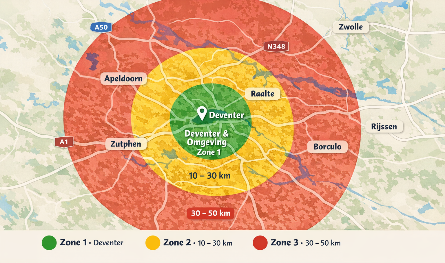 Delivery zones map around Deventer